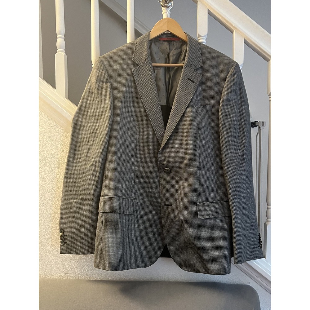 Hugo Boss Hugo Mens Grey‎ Micro Pattern Two Button Blazer Sport Coat Jacket